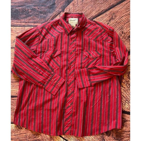 VTG Wrangler Men's Pearl Snap L/S Cowboy Western Shirt‎ Red Metallic • 2X - Picture 1 of 10